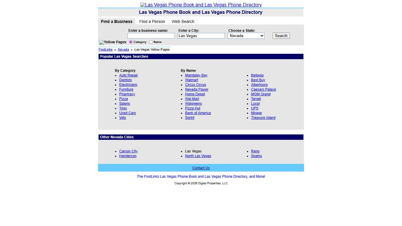 Las Vegas Phone Book and Las Vegas Phone Directory
